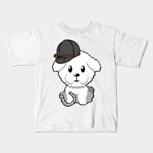 Funny furry dog is ready to ride a horse Kids T-Shirt